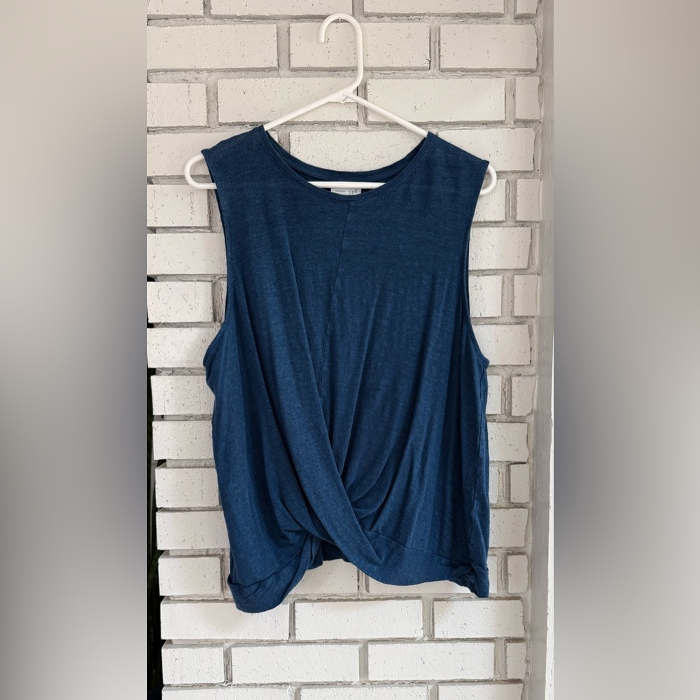 J. Jill 100% Linen Sleeveless Top Blue Twist Front Lightweight Relaxed Fit Women